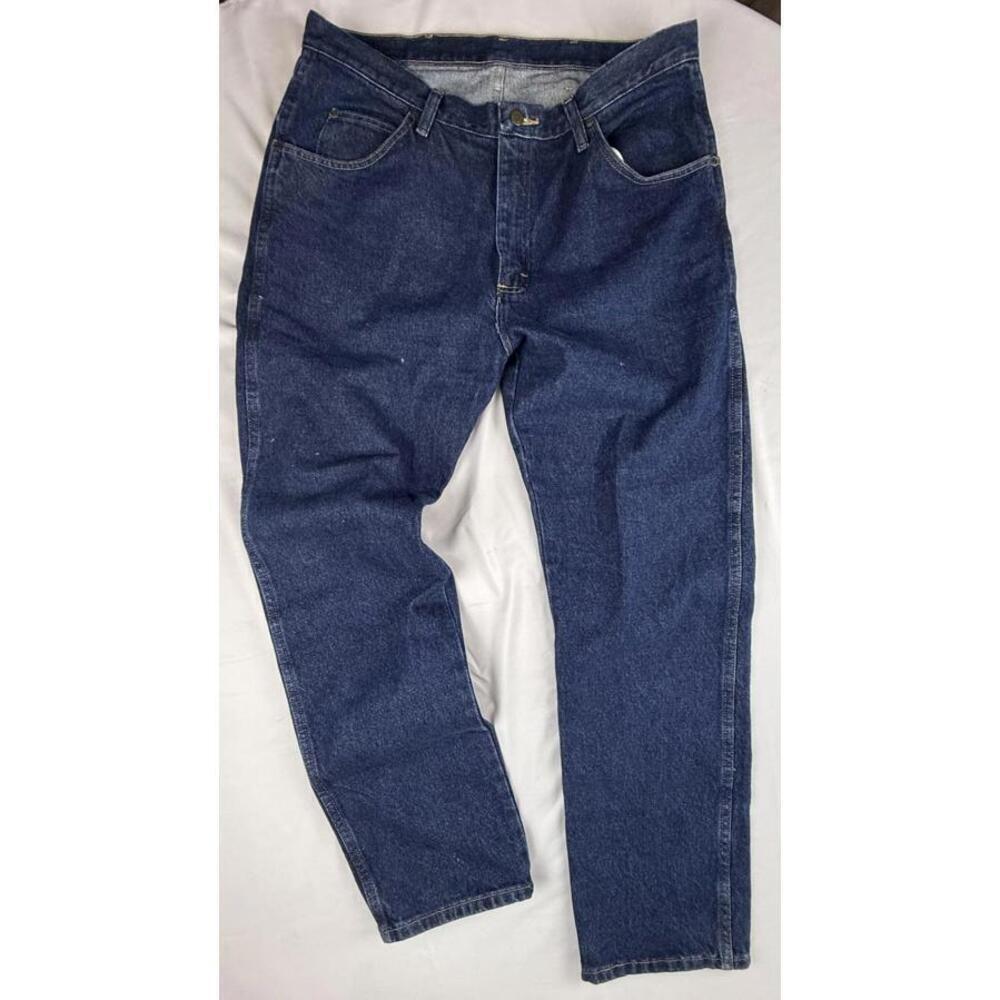 Wrangler Jeans Mens 36x32 Blue Regular Fit Straight Denim Paint Stain 96501MR